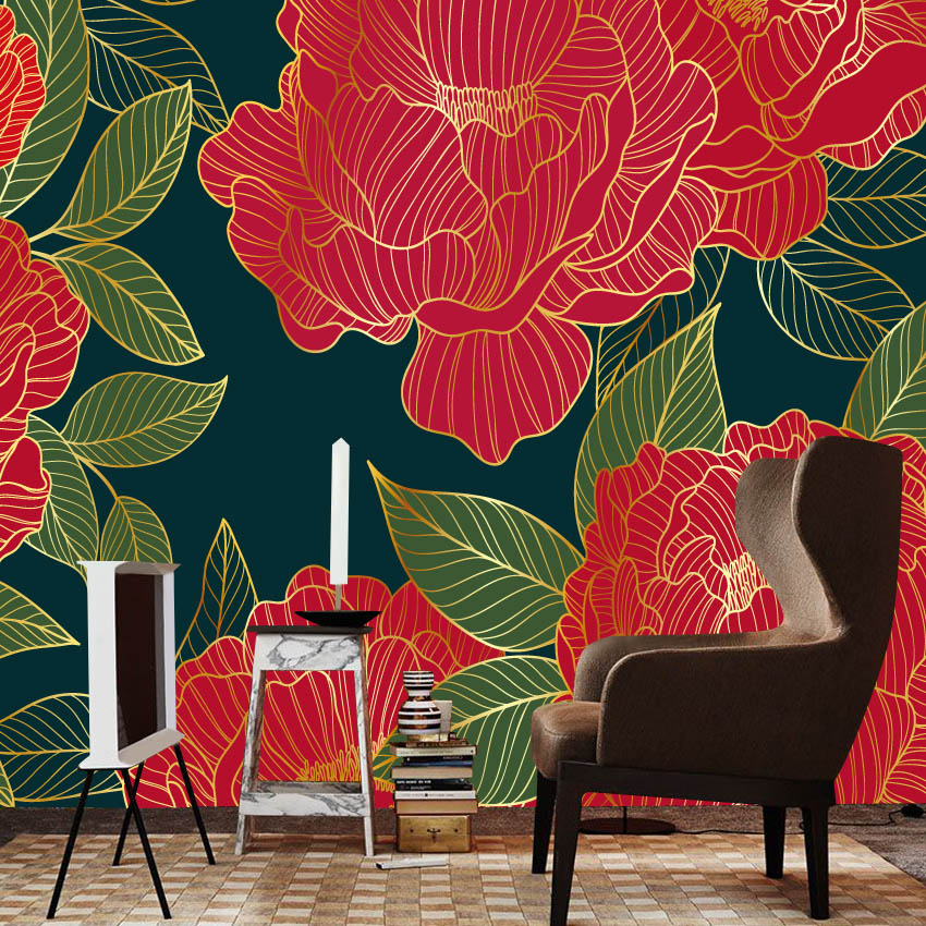 Home Textiles Photos - Papier peint photo floral pivoine rouge